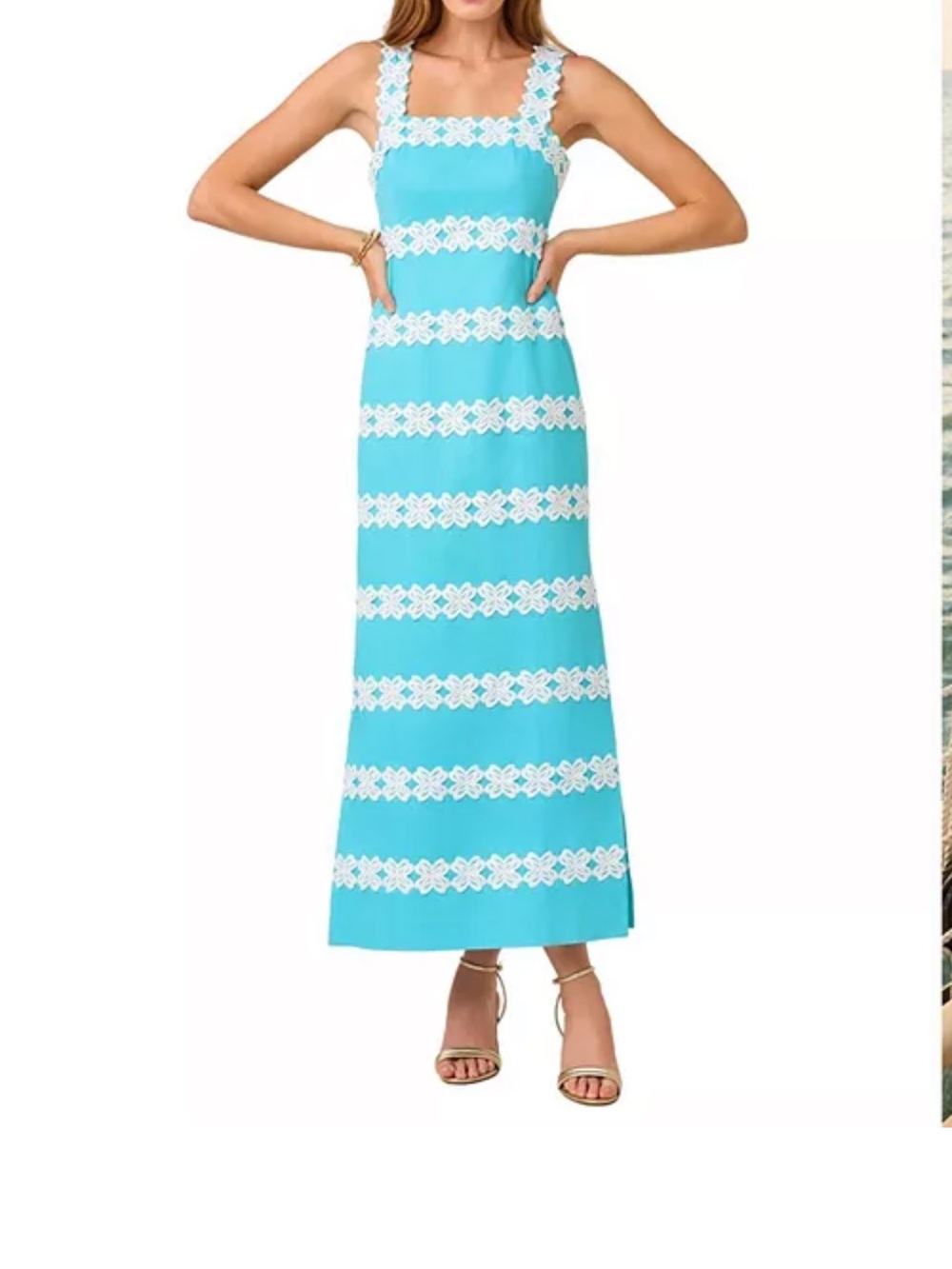Lilly Pulitzer Aqua Maxi Dress with White Lace Trim